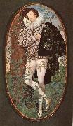 Nicholas Hilliard An unknown Youth Leaning against a tree among roses oil on canvas